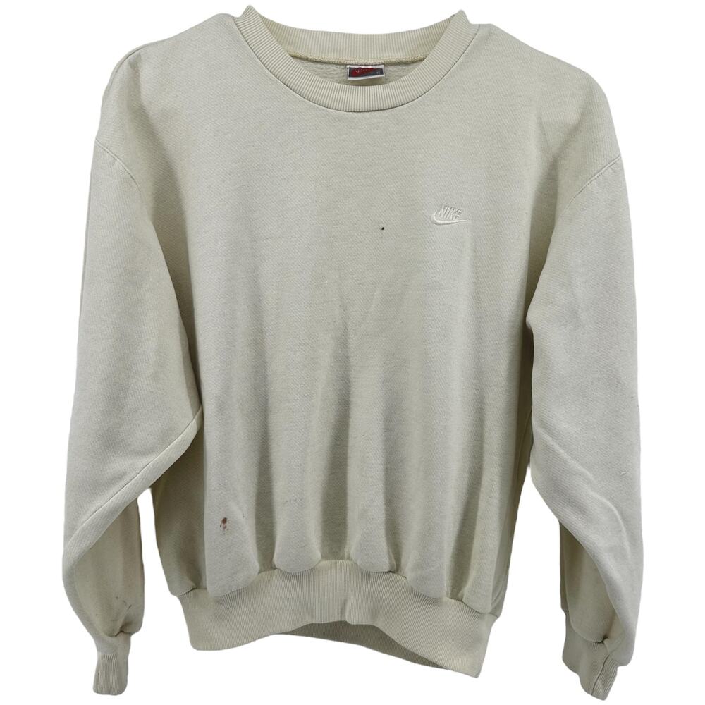 Vintage Nike Sweatshirt 80s Spell Out Crew Embroidered Fleece Lined Yellow Small